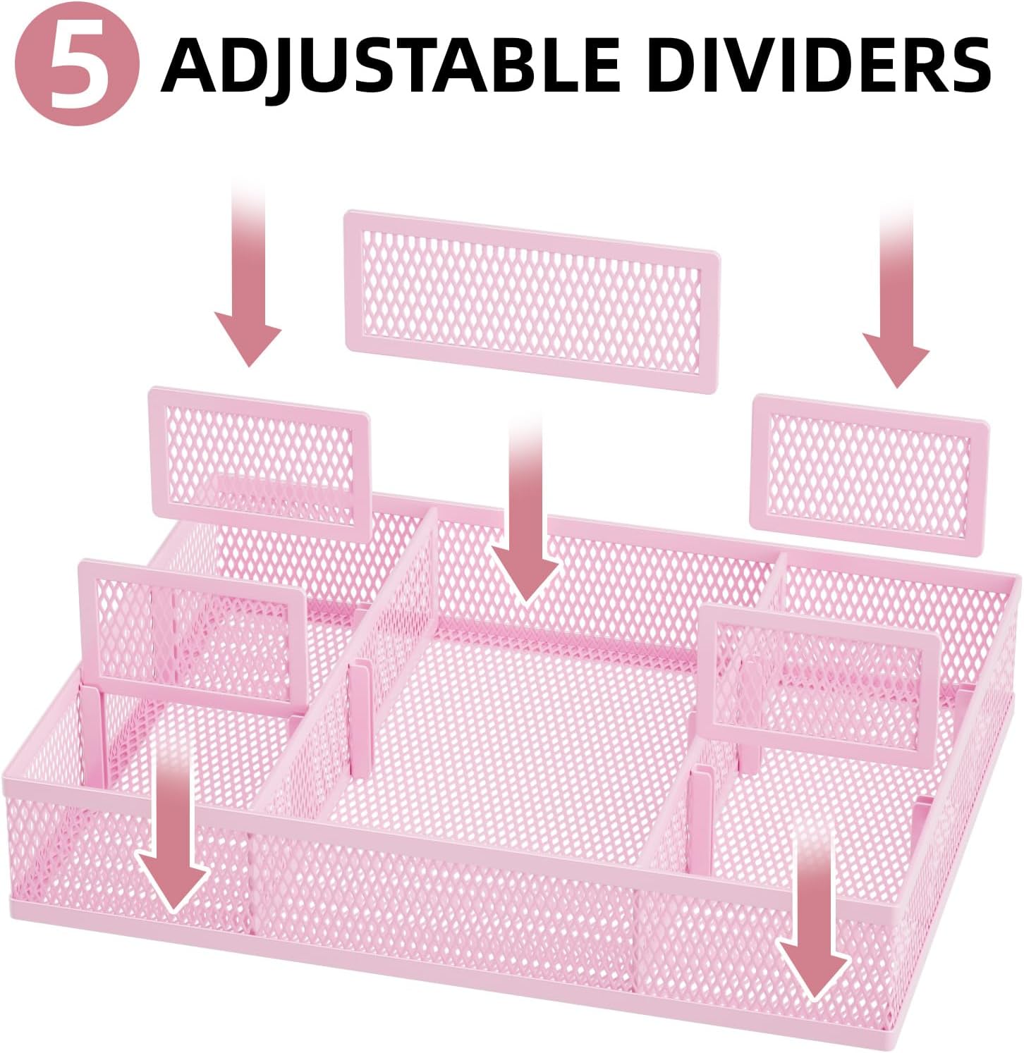 Marbrasse 2 Pack Desk Drawer Organizer, Mesh Drawer Organizer Tray with 8 Adjustable Compartments
