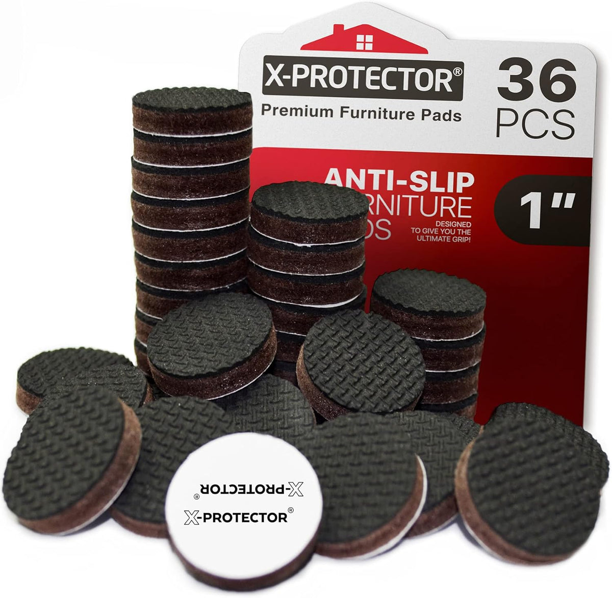 Non Slip Furniture Pads 36 pcs 1" X-Protector - Premium Furniture Grippers - Self-Adhesive Rubber
