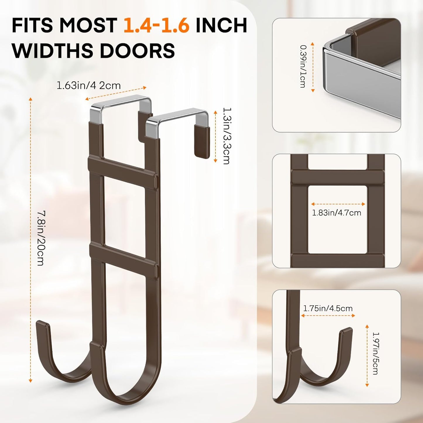 FYY Over The Door Hooks - 2 Pack Heavy Duty Dual-Hook Organizer Hanger with Non-Slip Rubber for