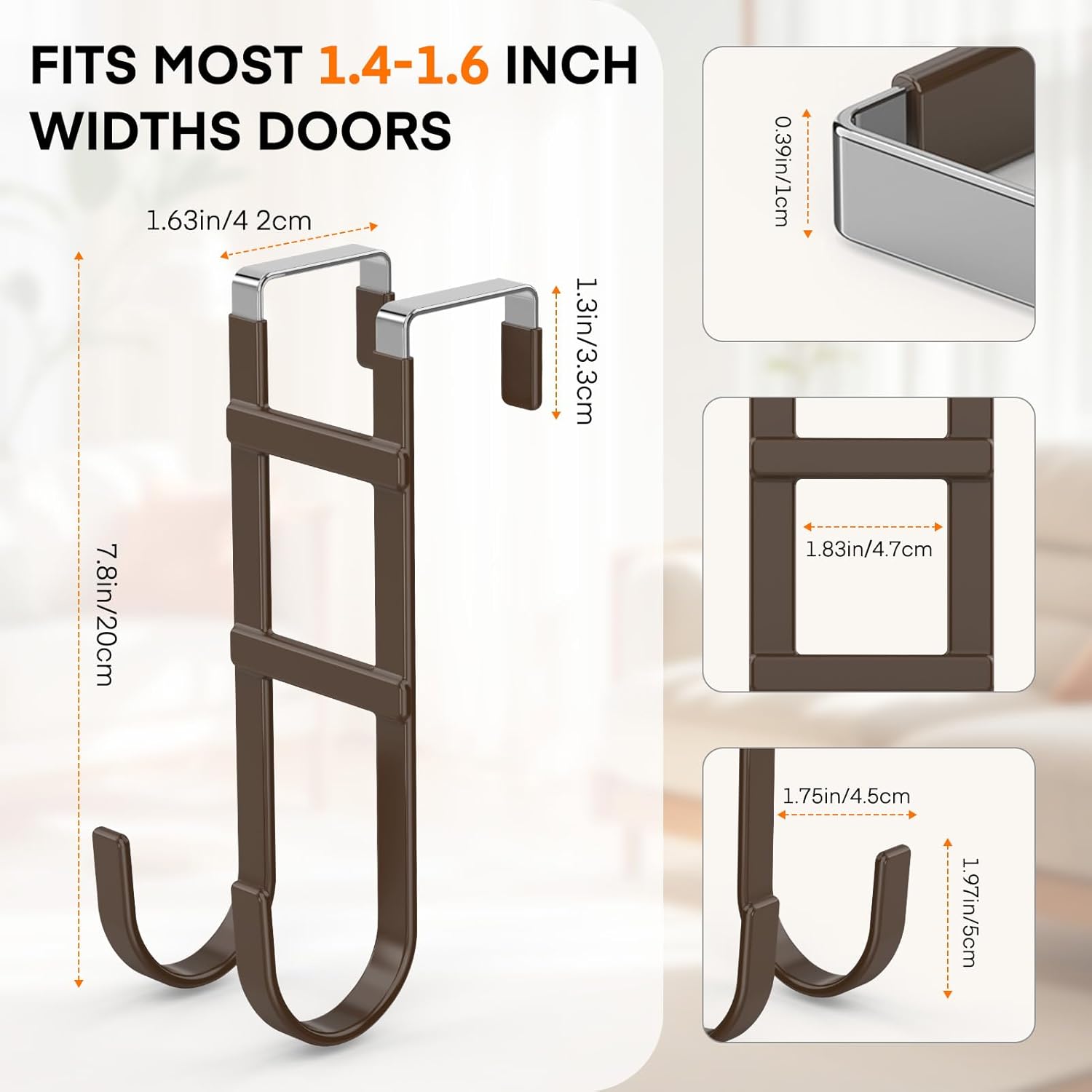 FYY Over The Door Hooks - 2 Pack Heavy Duty Dual-Hook Organizer Hanger with Non-Slip Rubber for
