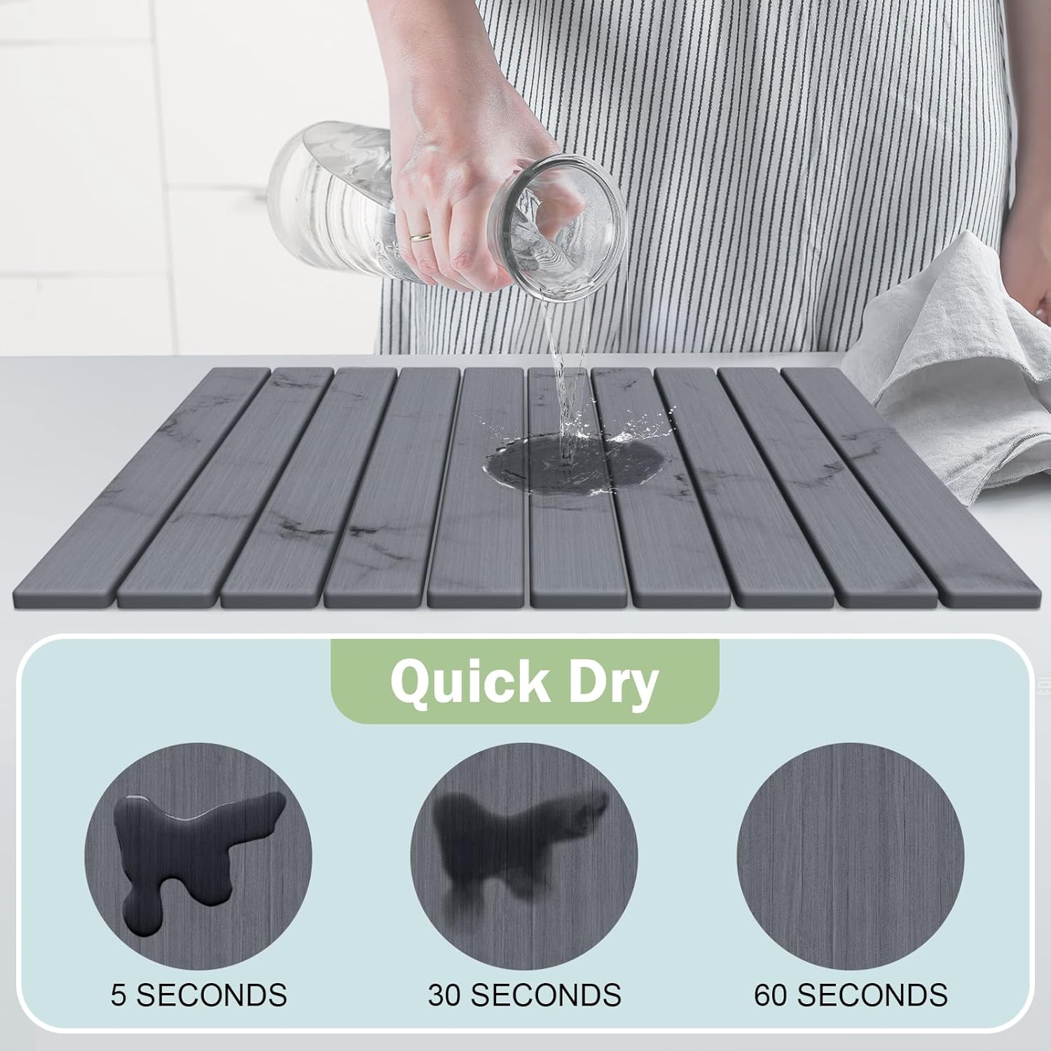 Stone Dish Drying Mat for Kitchen Counter,24"(L)×16"(W) Collapsible Fast-Drying Diatomaceous Earth