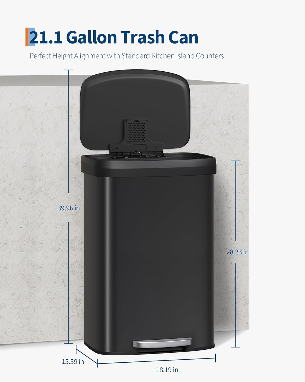 Garvee 21 Gallon / 80 Liter Metal Trash Can with Lid, Large Garbage Can for Kitchen, Rustproof