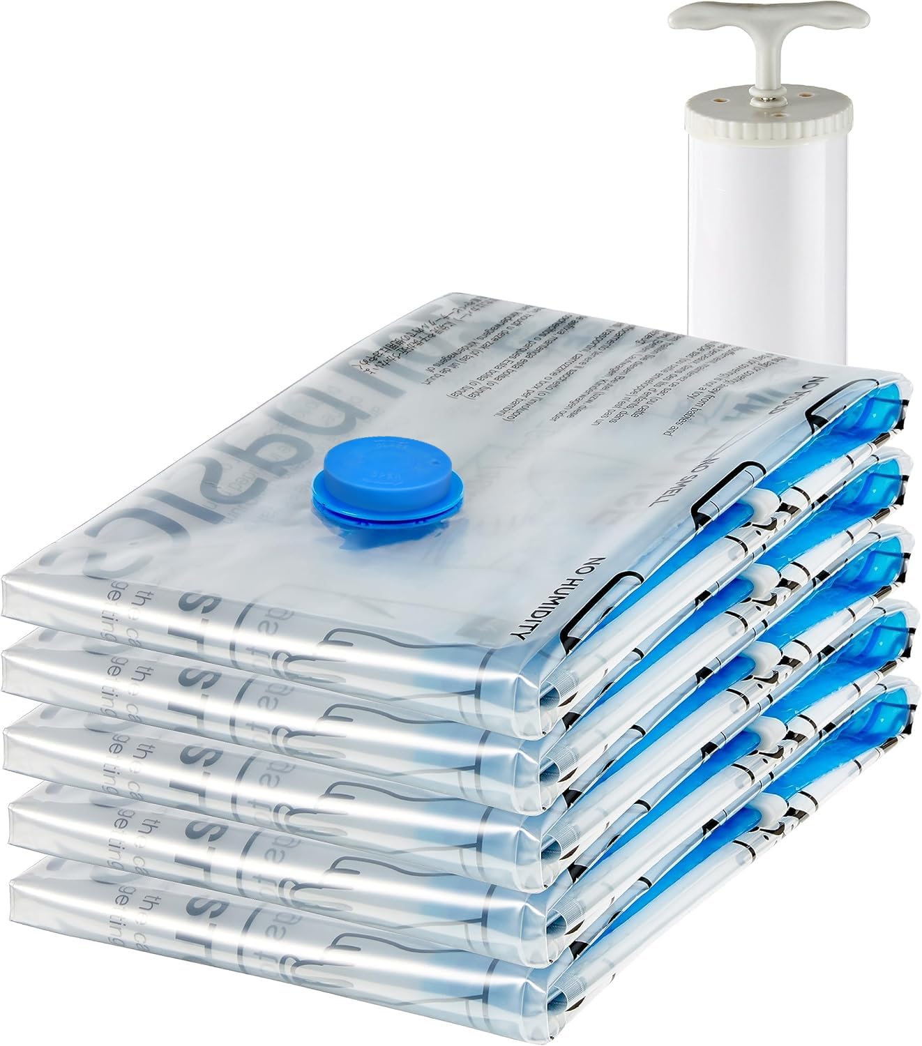 Amazon Basics Vacuum Storage Bags for Clothes, Compression Zipper with Hand Pump, Medium, White