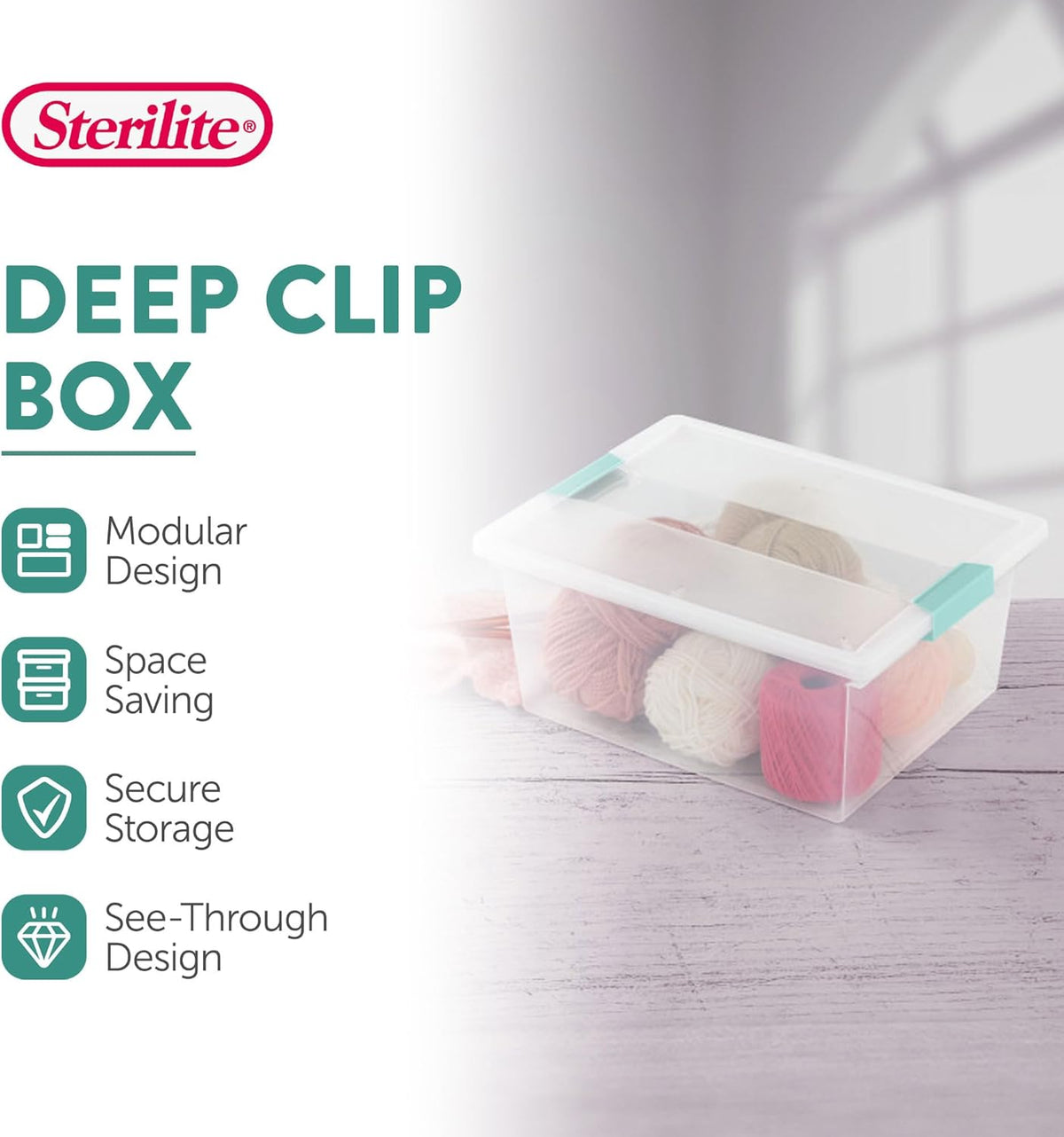 Sterilite 16-Pack Clip Box, Stackable Clear Plastic Bins with Latching Lids, Deep - Writing, Arts