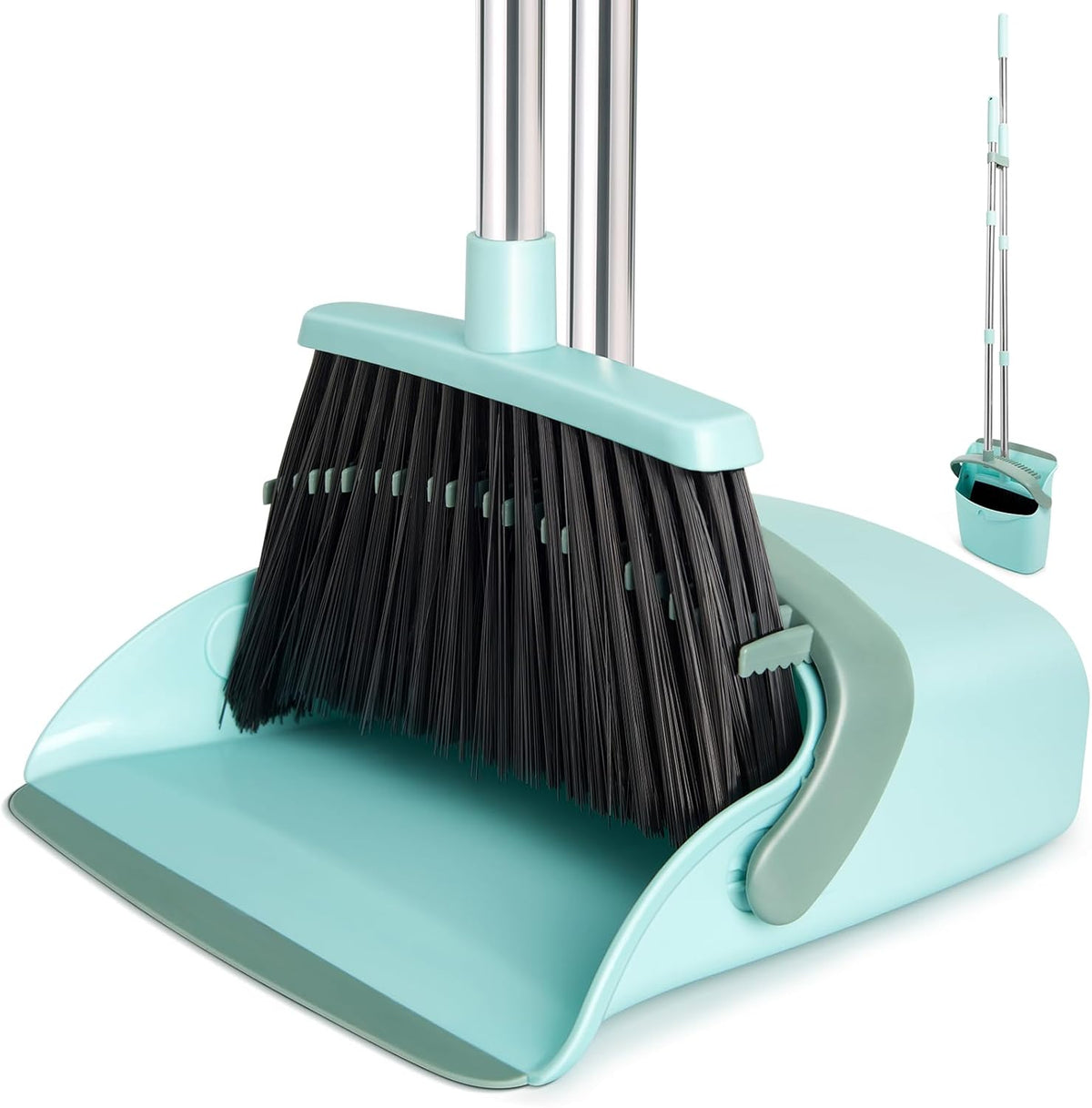 Broom and Dustpan Set, Dustpans with Broom Combo for Home, Heavy Dust Broom and Dustpan Combo, Long