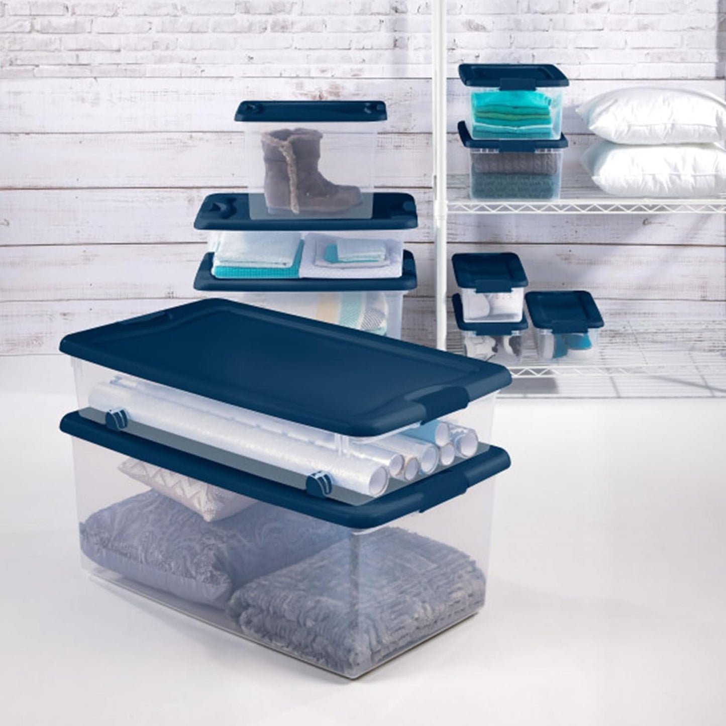 Sterilite 18-Pack Color Program, Large Clear Plastic Storage Bins with Lids, 64 Quart, Blue