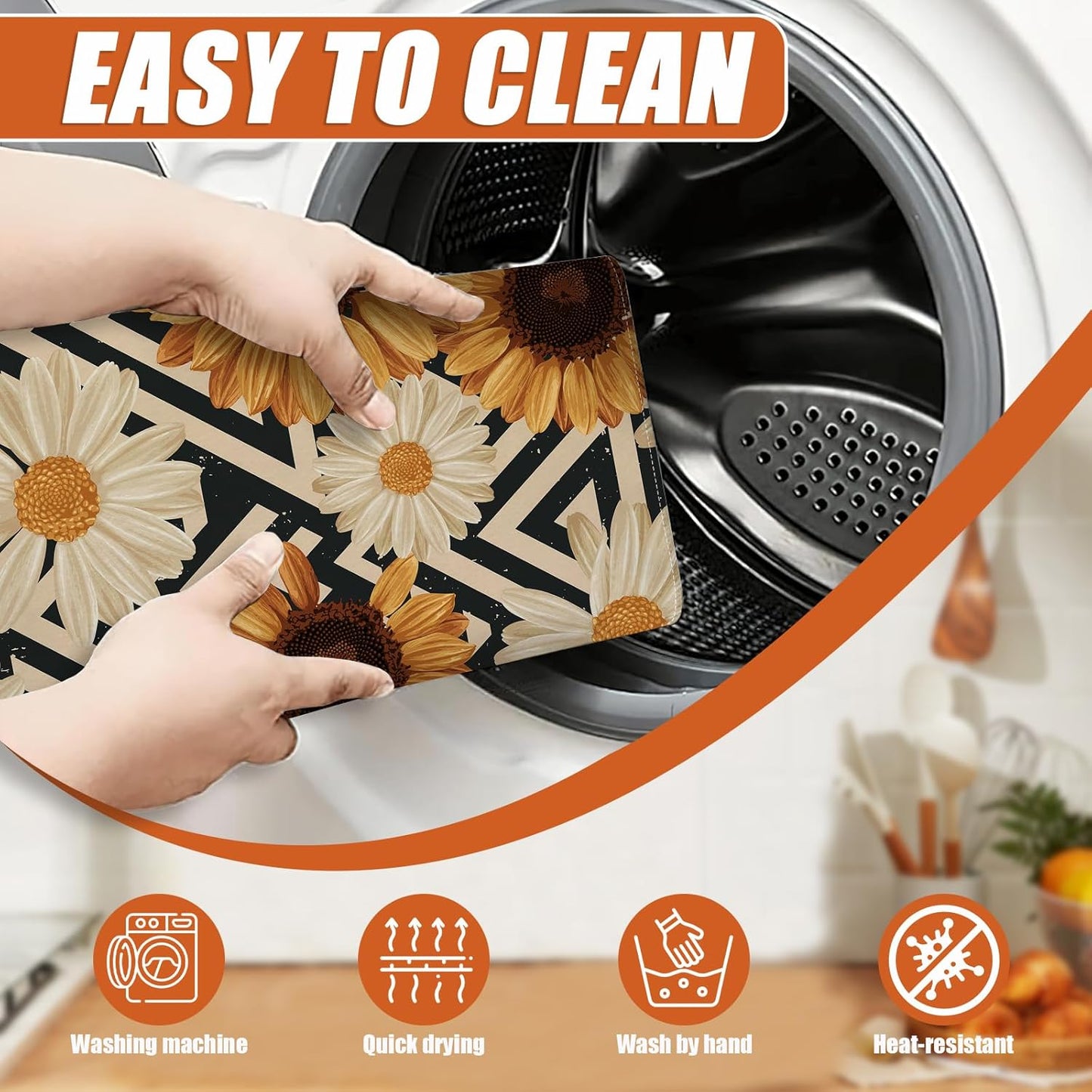 Vintage Sunflower Daisy Dish Drying Mat for Kitchen Counter Microfiber Absorbent Dish Kitchen