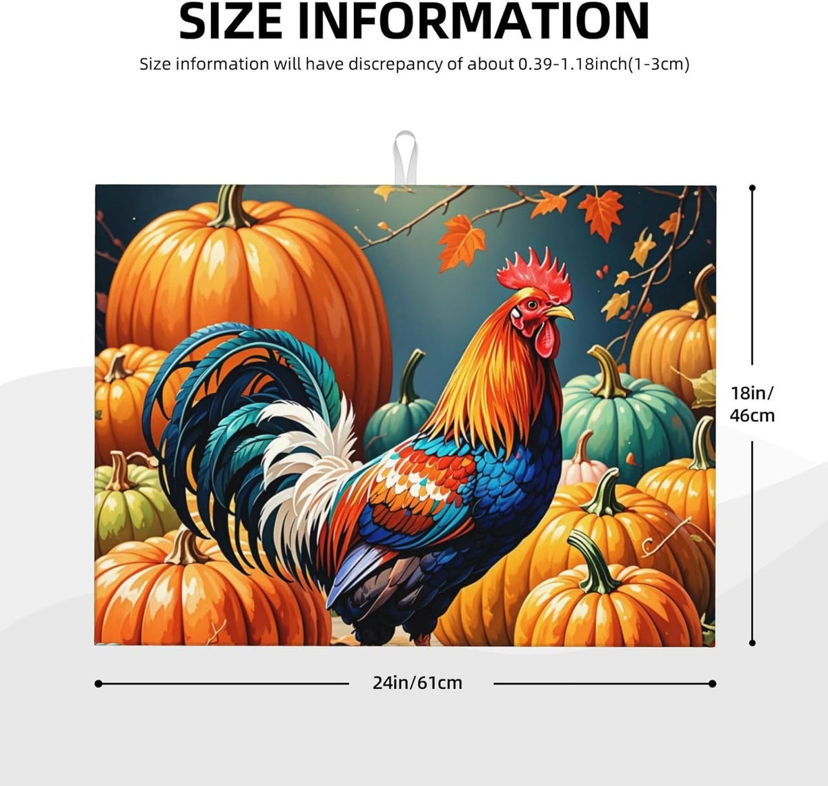 Rooster Pumpkin Dish Drying Mat Highly Absorbent Double-Sided Microfiber with Hanging Loop