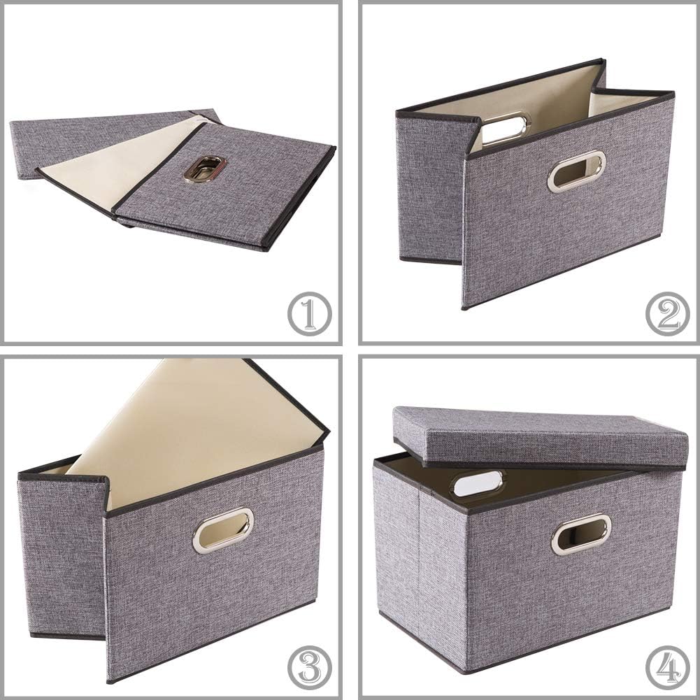 PRANDOM Collapsible Storage Containers with Lids [5-Pack] Linen Fabric Foldable Storage Bins Boxes