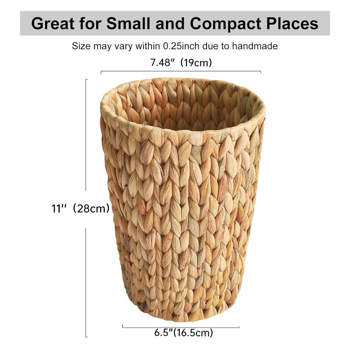 Wicker Trash Can,Small Bathroom Trash Can,Water Hyacinth Wicker Waste Basket for Bathroom,Boho