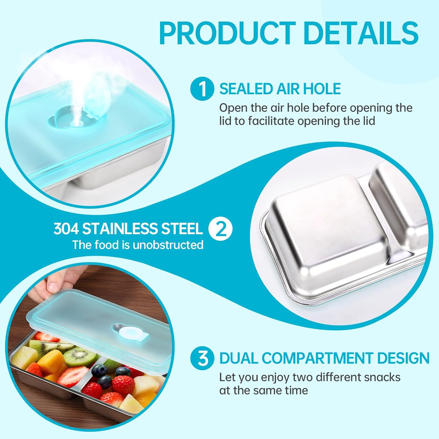 6 Pack Stainless Steel Snack Containers Reusable, Grab and Go 2 Compartment Food Storage Containers