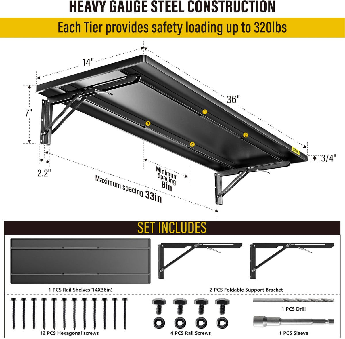 1.2x3ft Adjustable Rail Type Folding Storage Rack Shelf, Suitable for Garage, Storage Room