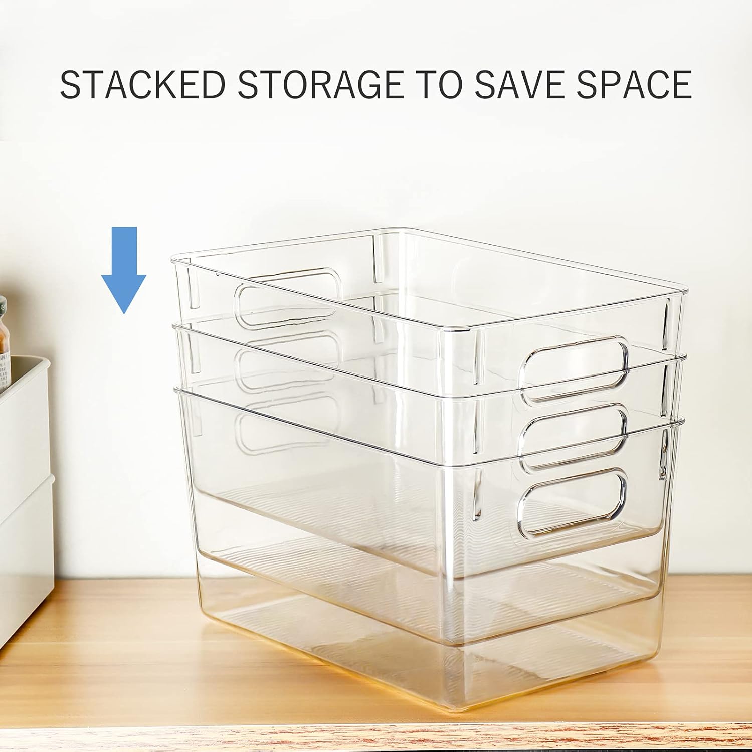 Set Of 8 Clear Pantry Organizers Bin, 4 Large and 4 Small Stackable Organizing Bins for Pantry