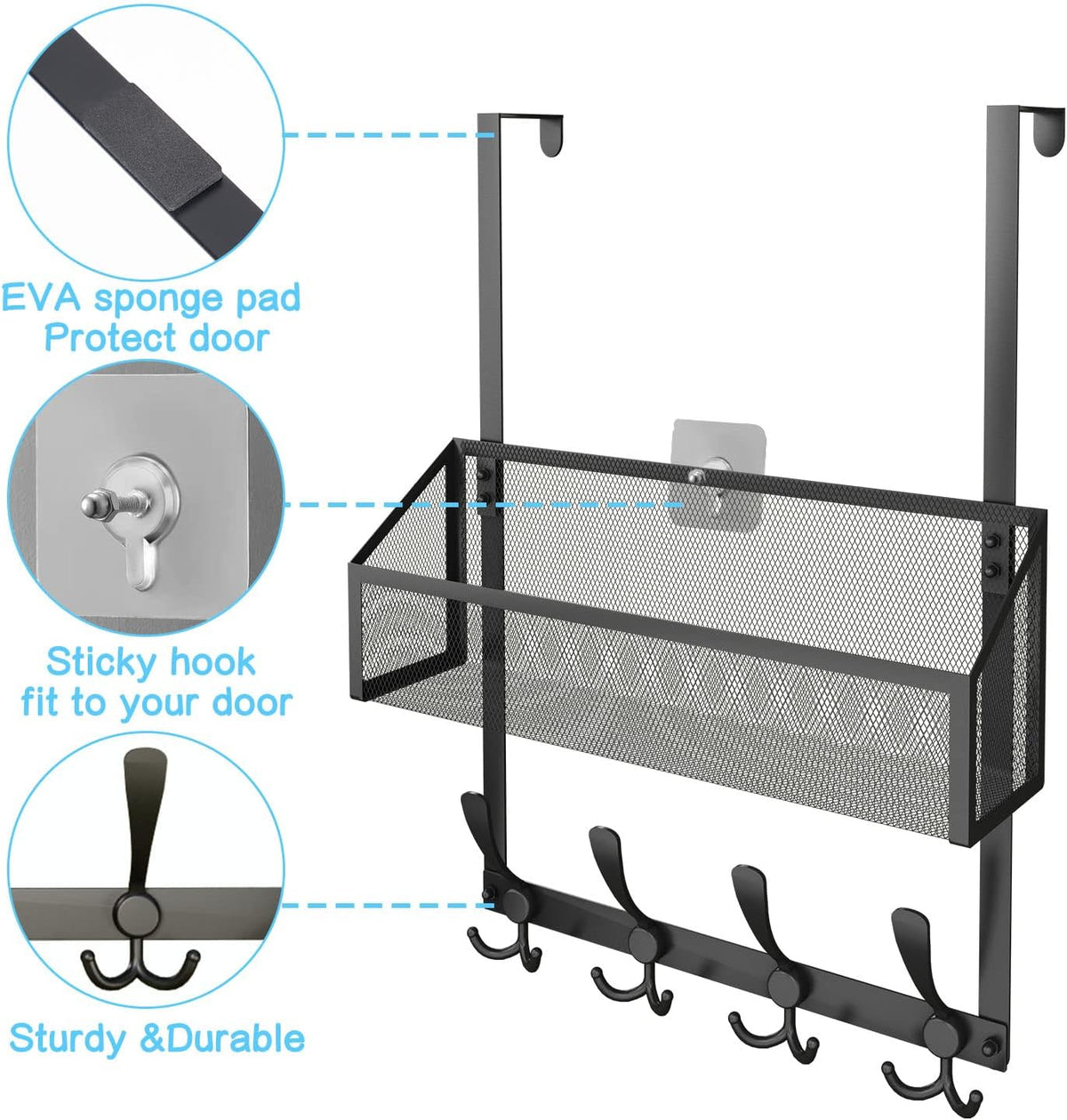 Over The Door Hooks Organizer, Coat Rack Over The Door Storage Hanger Towel Rack, Back of Door