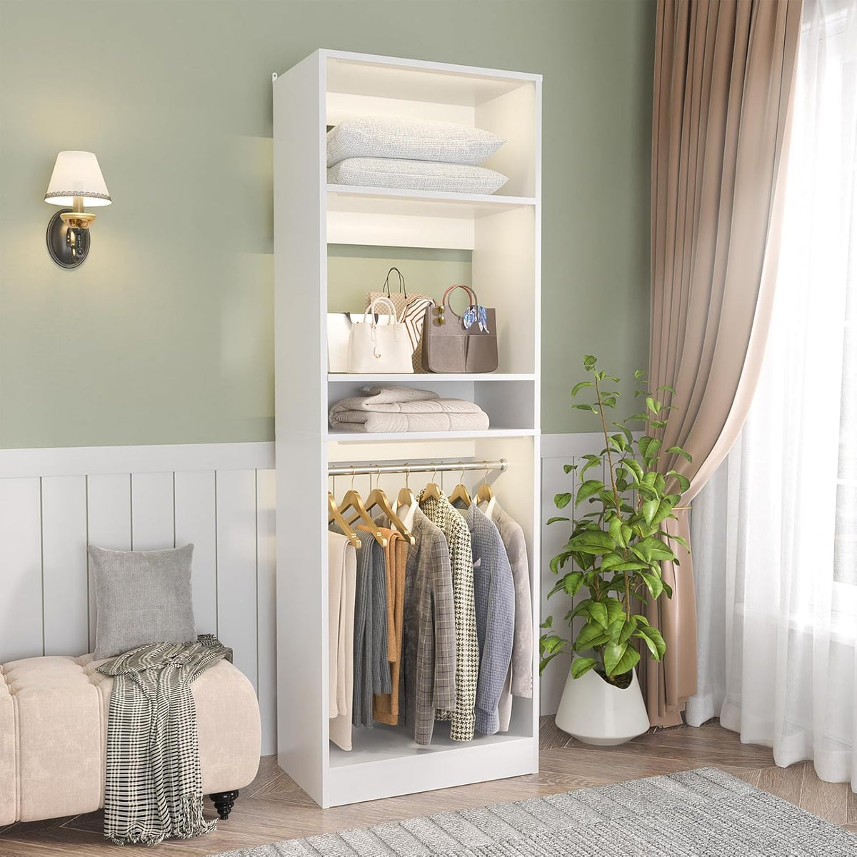 Unikito Freestanding Closet System, 25” Closet Organizer Wardrobe with Hanging Rods & Shelve