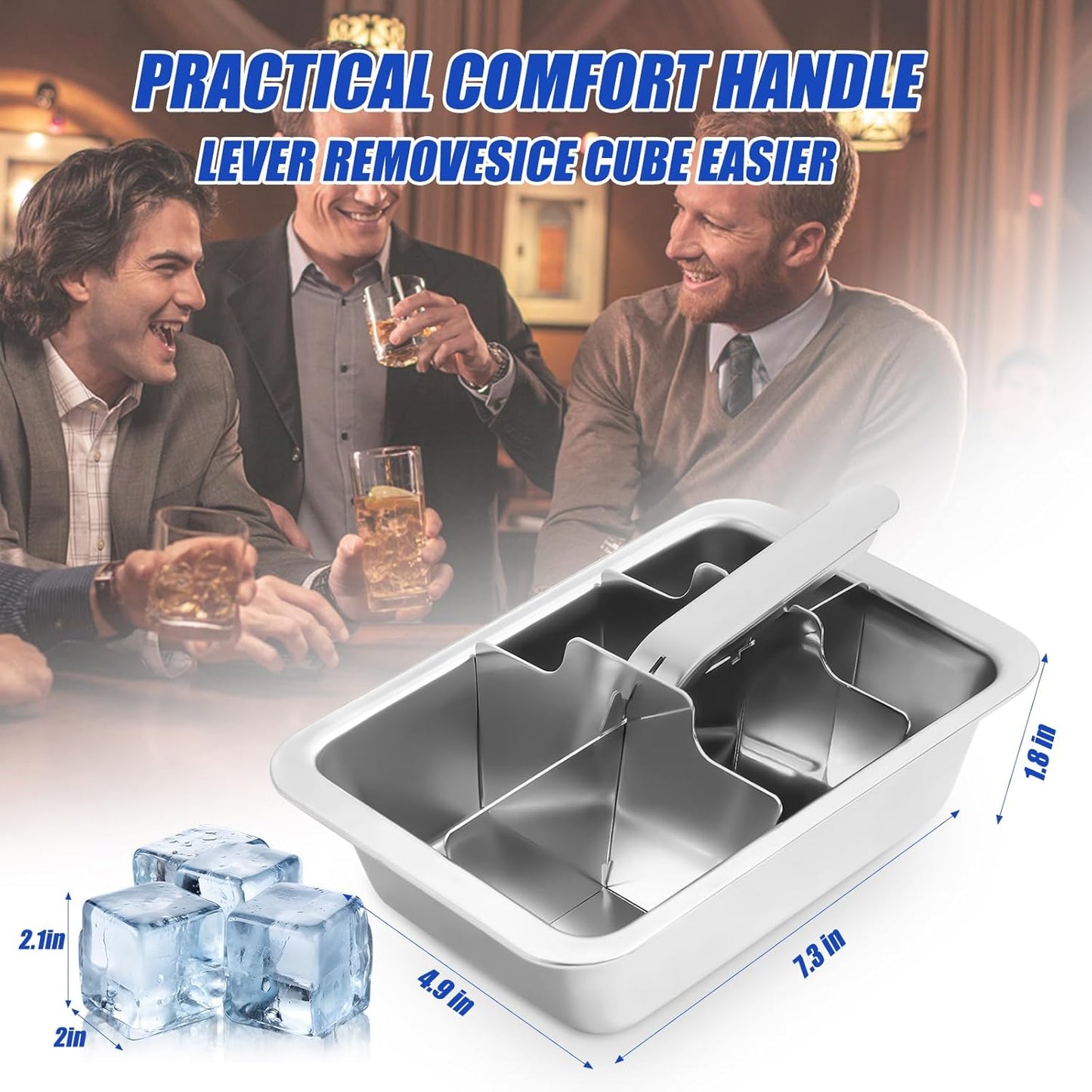 Professional Ice Cube Trays Stainless Steel - 6-Large Slot Heavy Duty Metal Icecube Mold, Non-Toxic