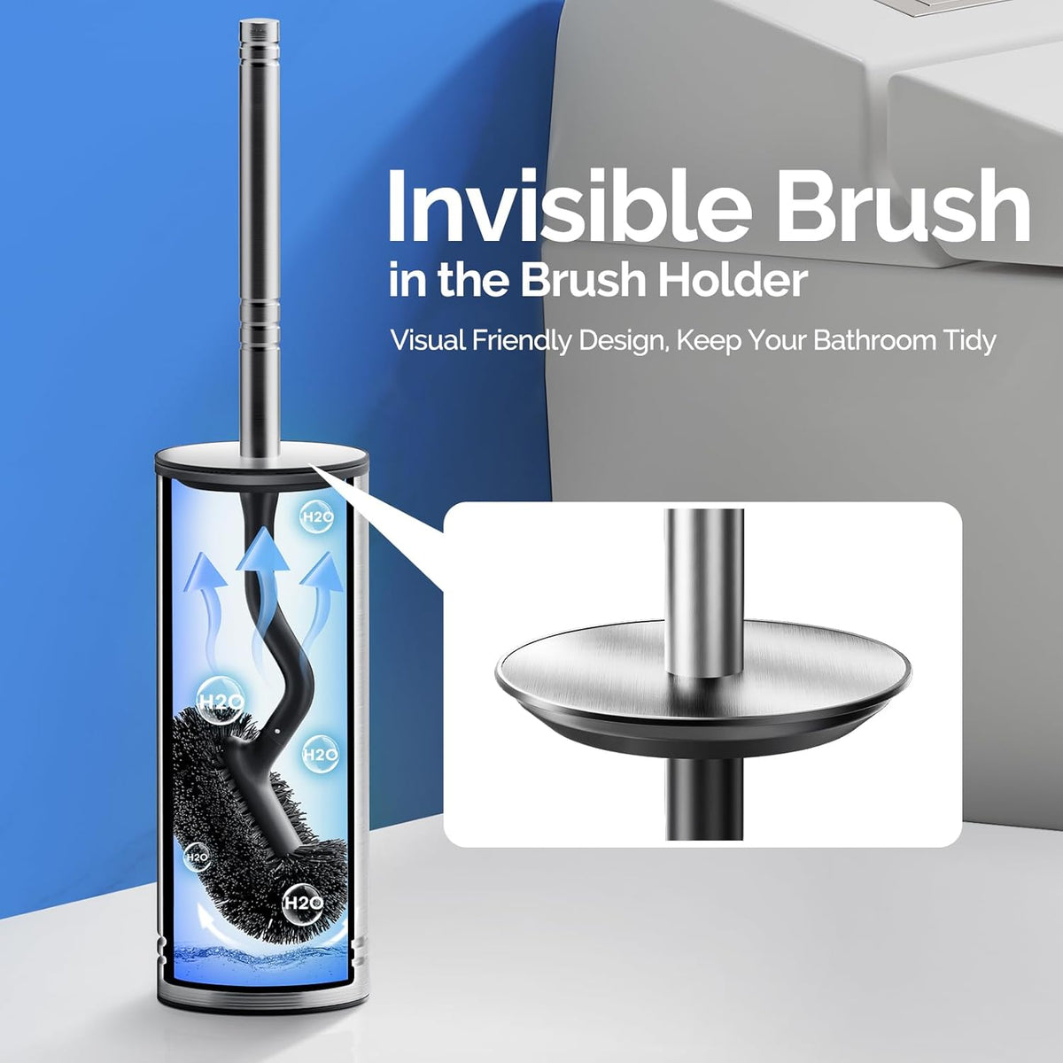 Hamitor Toilet Brush and Holder Set: 304 Stainless Steel Rustproof Toilet Scrubber with Under Rim