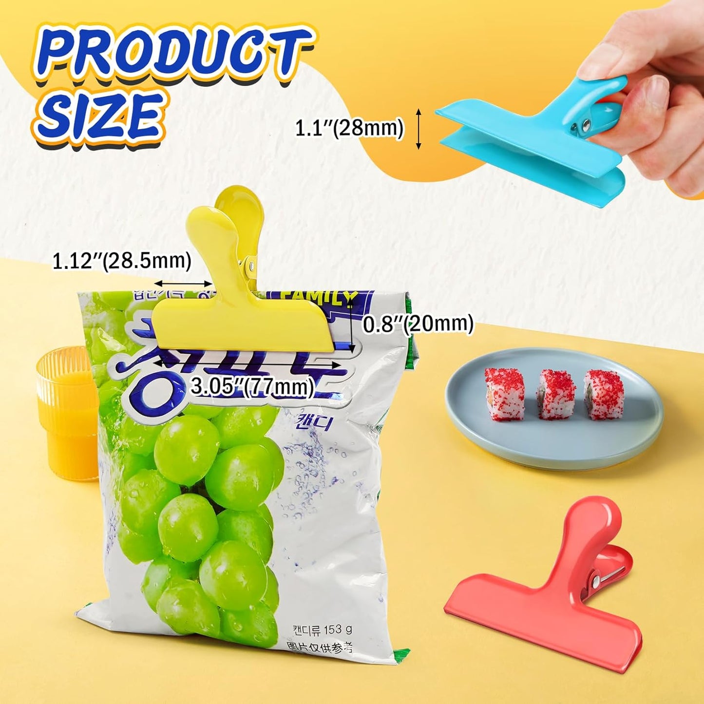 VNDUEEY 12 Pack Stainless Steel Chip Bag Clips, Chip Clips for Food Bags, Heavy Duty Metal Clip for