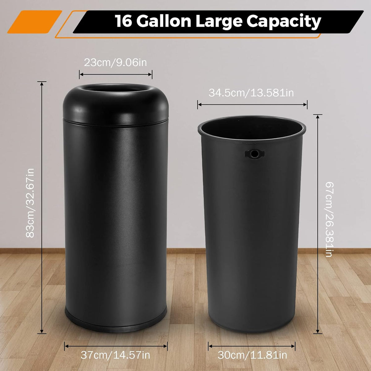 BEAMNOVA Commercial Trash Can 16.5 Gallon Open Top Outdoor Indoor Garbage Enclosure Inner with Lid