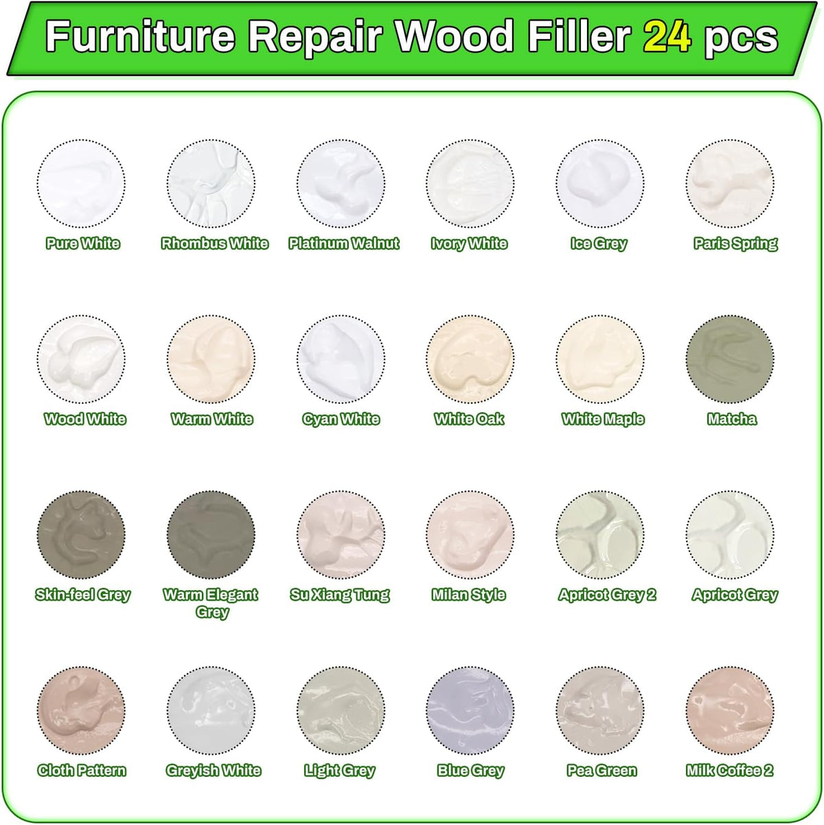 Wood Furniture Repair Kit,24 Colors Wood Fillers,Scratch Repair Covers & Removers for Repairing