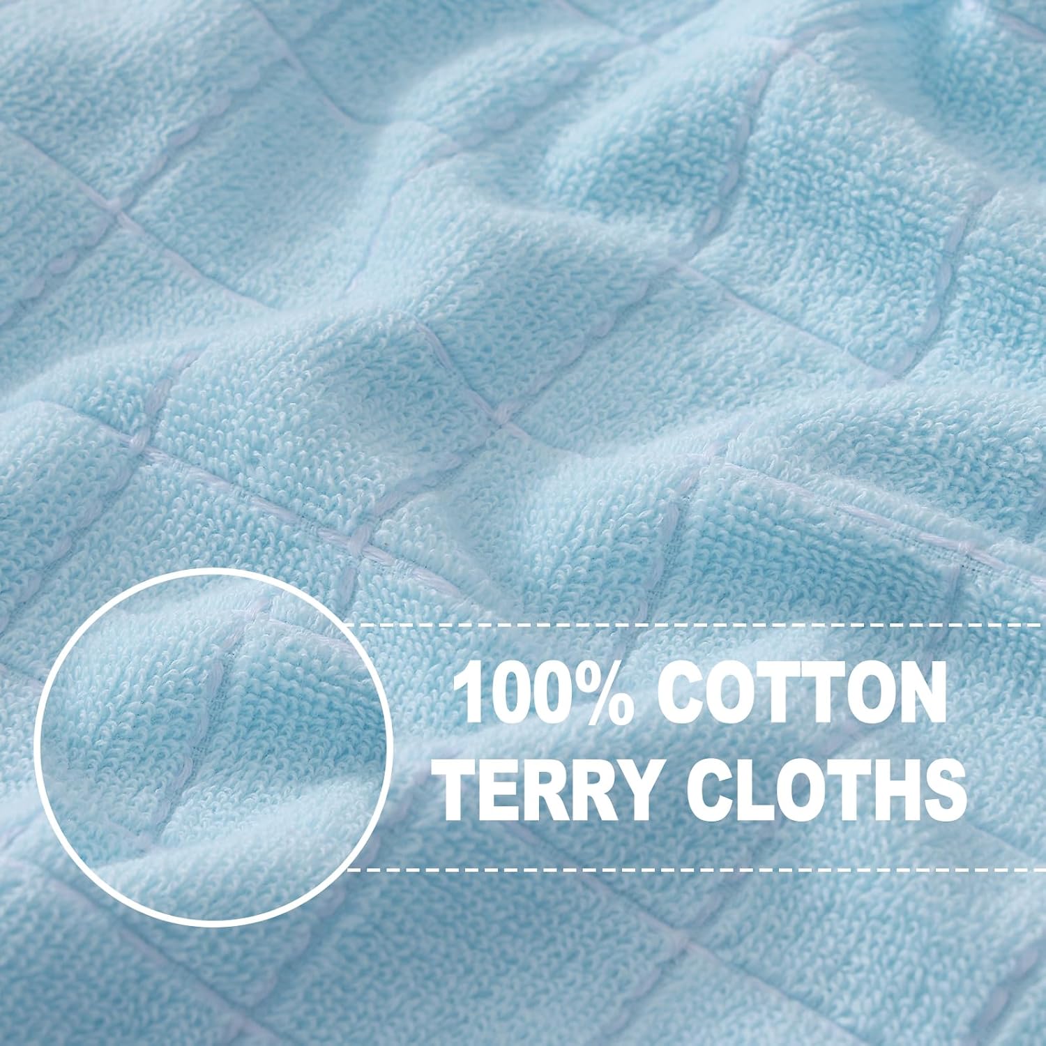 Homaxy 100% Cotton Terry Kitchen Towels(Sky Blue, 13 x 28 inches), Checkered Designed, Soft and