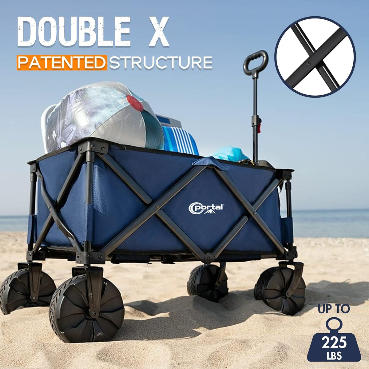 PORTAL Heavy-Duty Folding Wagon Cart, Large Collapsible Utility Wagon with All-Terrain Wheels for