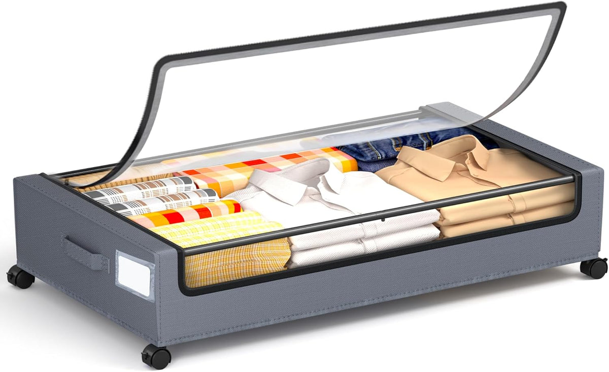 Under Bed Storage with Wheels, Square Under Bed Storage Containers, 60L Under The Bed Storage Bins