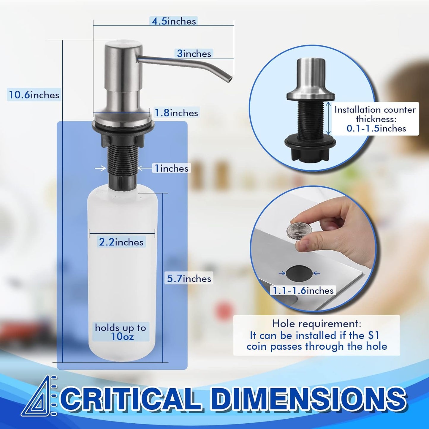 Built in Soap Dispenser for Kitchen Sink WEWE, Stainless Steel Brushed Nickel in Counter soap