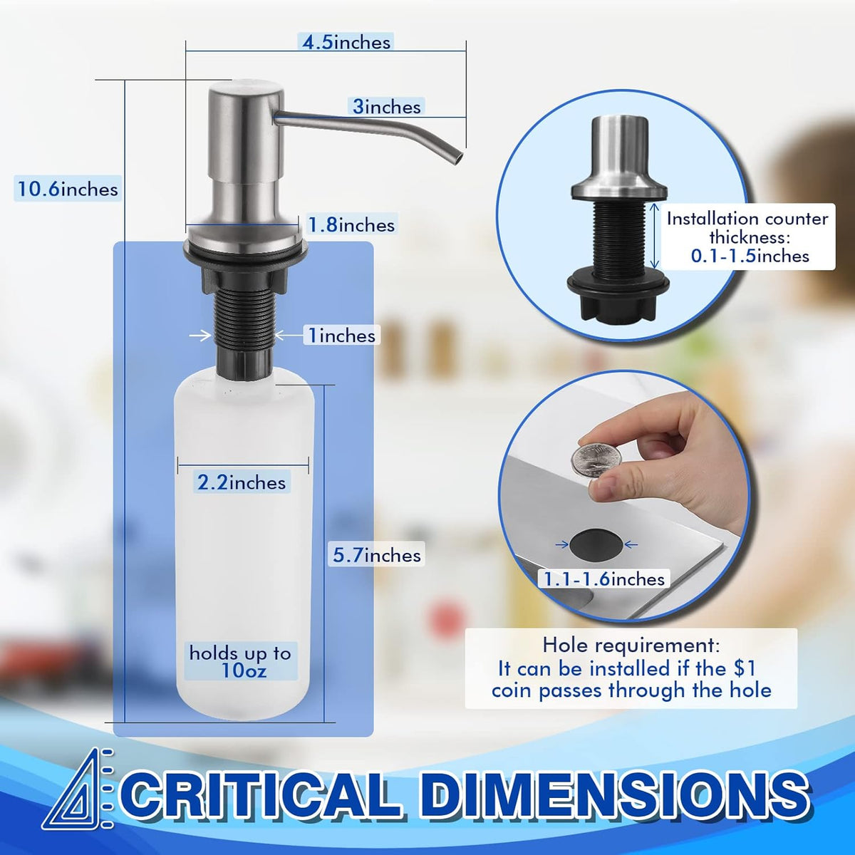 Built in Soap Dispenser for Kitchen Sink WEWE, Stainless Steel Brushed Nickel in Counter soap