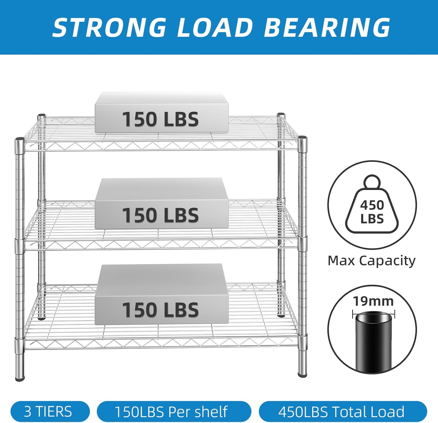 3-Shelf Adjustable Metal Shelf Wire Shelving Storage Rack for