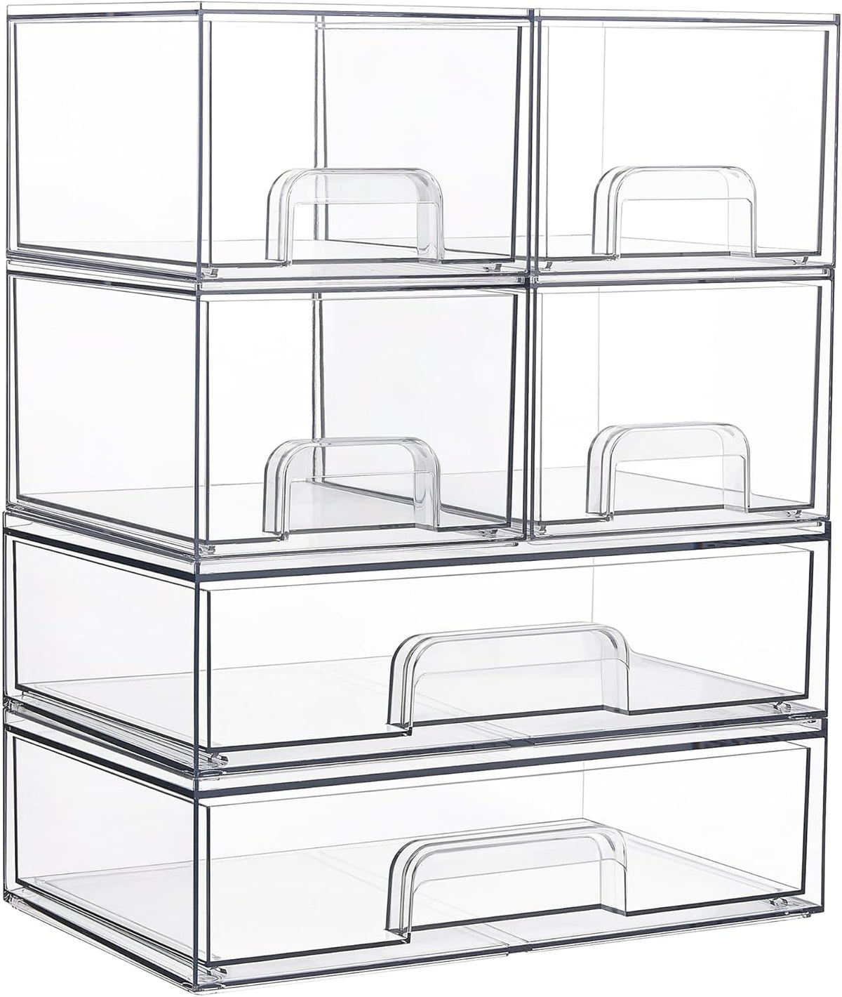 Vtopmart Stackable Storage Drawers Set of 6, Clear Plastic Organizer Bins for Bathroom