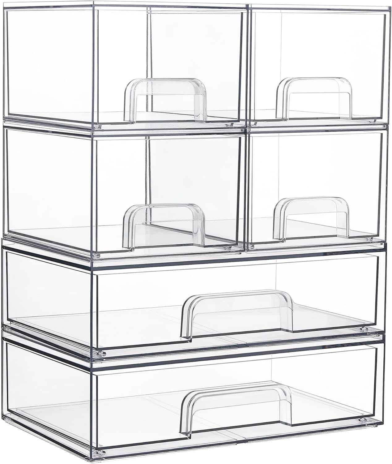 Vtopmart Stackable Storage Drawers Set of 6, Clear Plastic Organizer Bins for Bathroom