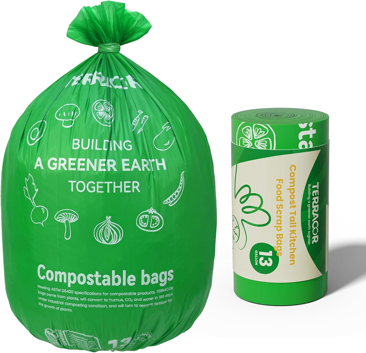 13 Gallon Compostable Trash Bags, 40 Bags Compost Bags for Countertop Bin, Camping Toilet Bags for