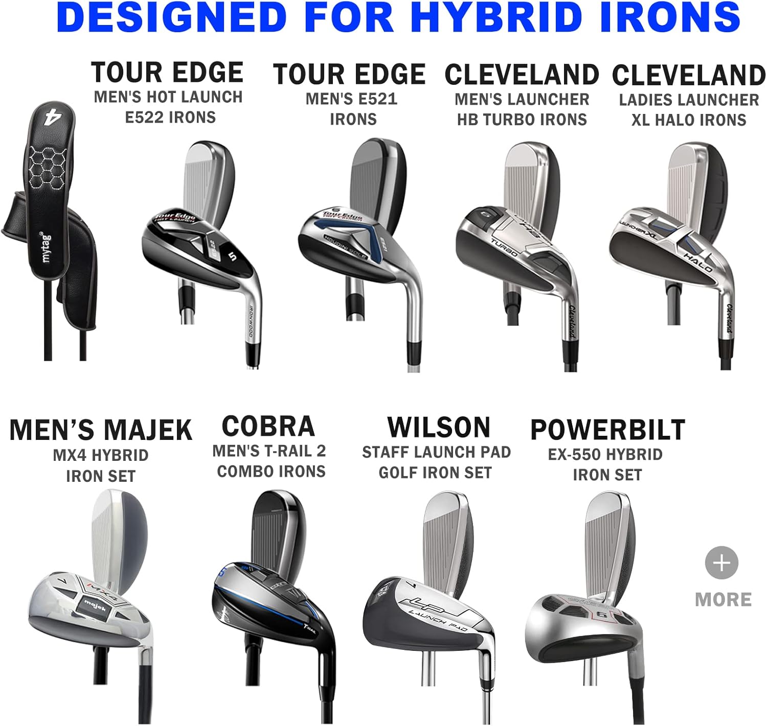mytag 8PCS Golf Hybrid Iron Covers Set, Knit Hybrid Head Covers, Fits Cobra T Rail, Cleveland