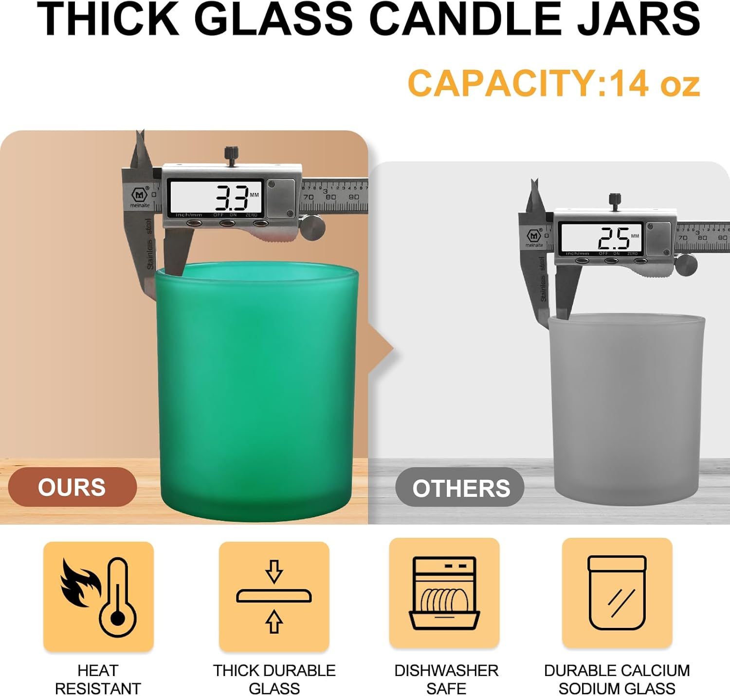SHOWIN 14 OZ Thick Candle Jars for Making Candles 12 Pcs, 3 Wick Empty Jars with Wood Lids for