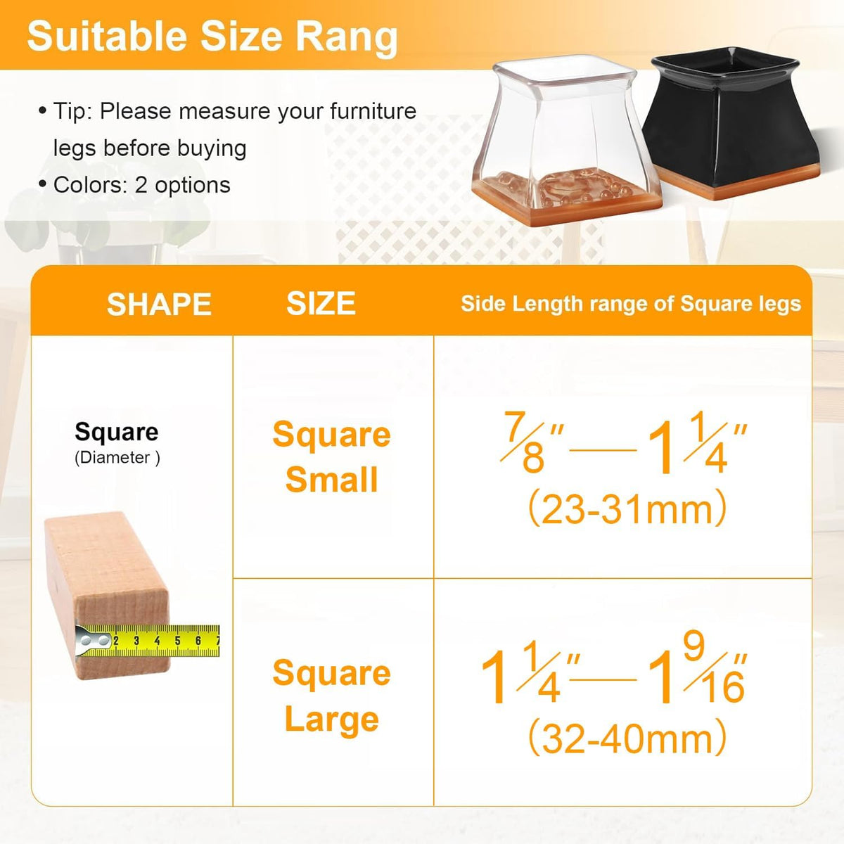 CHUNZEXI 48 Pack Square Chair Leg Floor Protectors for Hardwood Floors, Silicone Felt Covers Pads
