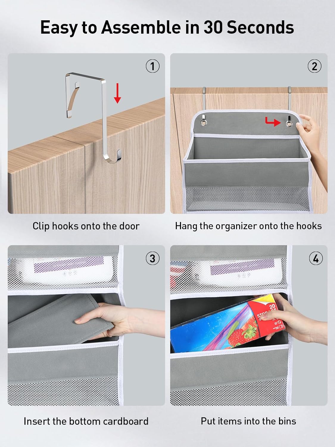 Yecaye 1 Pc Over the Door Organizer with 5 Bins 10 Side Pockets, 44lbs Load Hanging Bathroom and