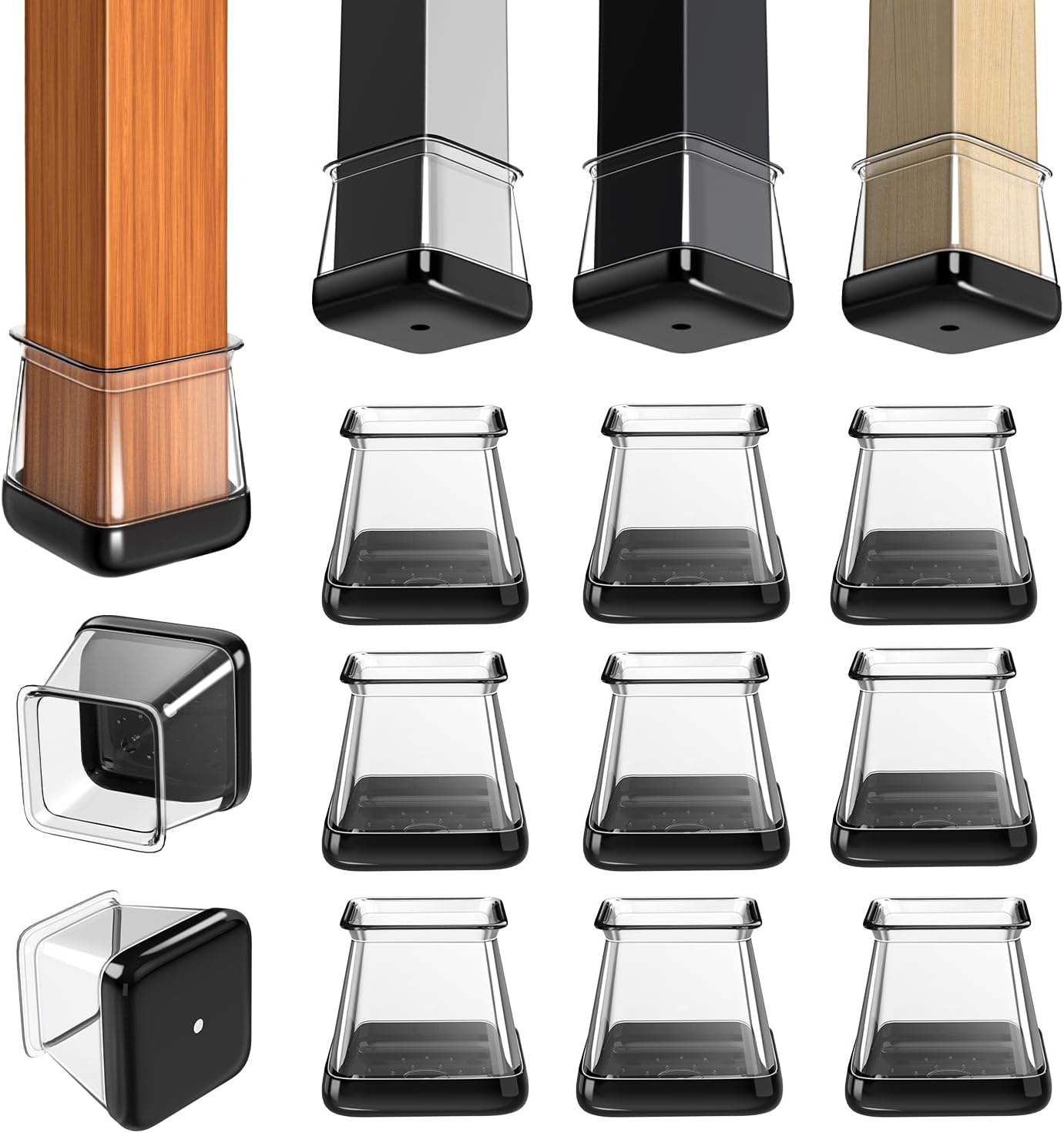 28 Pcs Chair Leg Sliders for Carpet, Square Chair Leg Floor Protectors Glides, Silicone Furniture