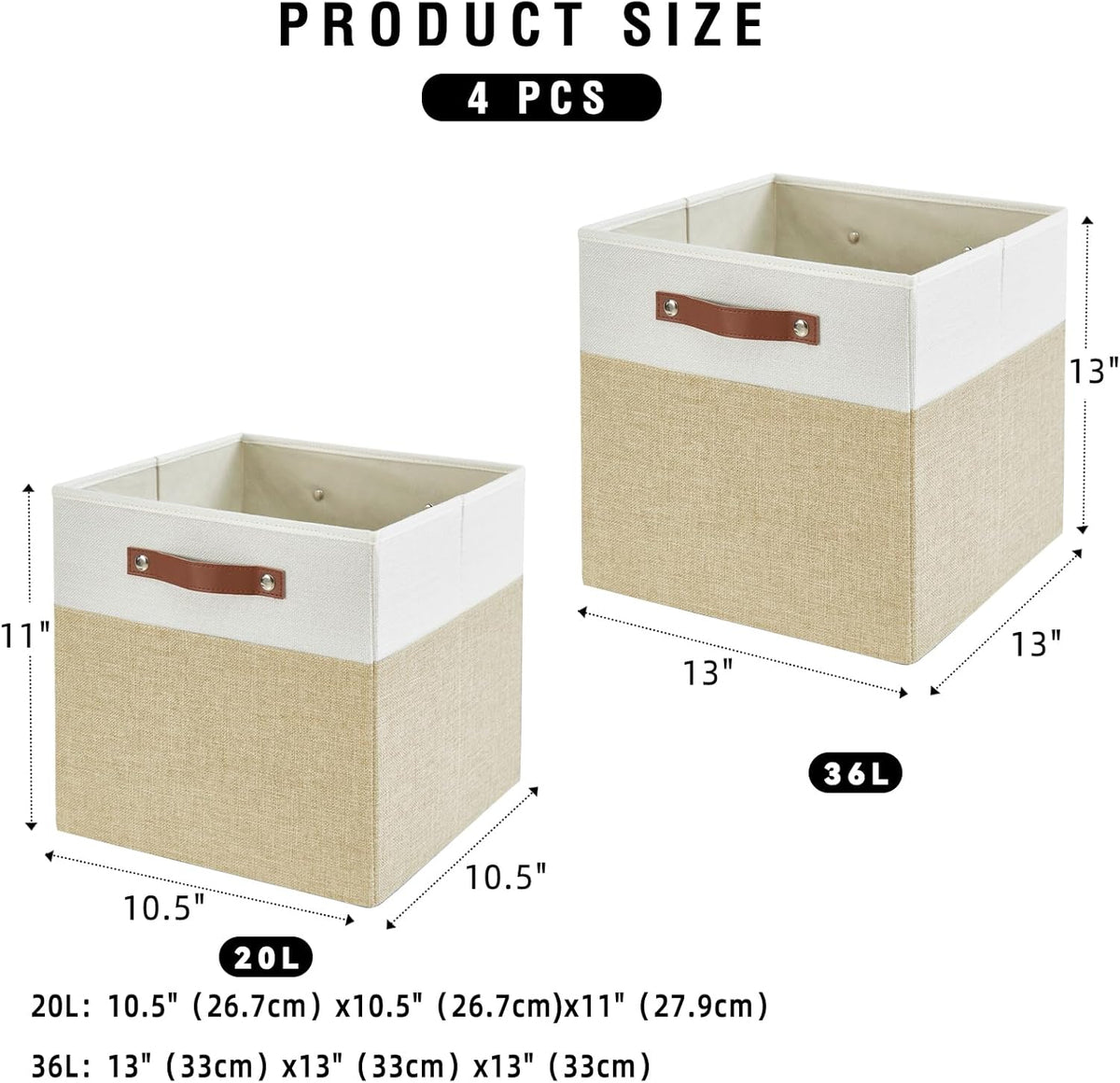 Collapsible Fabric Storage Cube Bins with 2 Reinforced PU Handles, Foldable Storage Organizer
