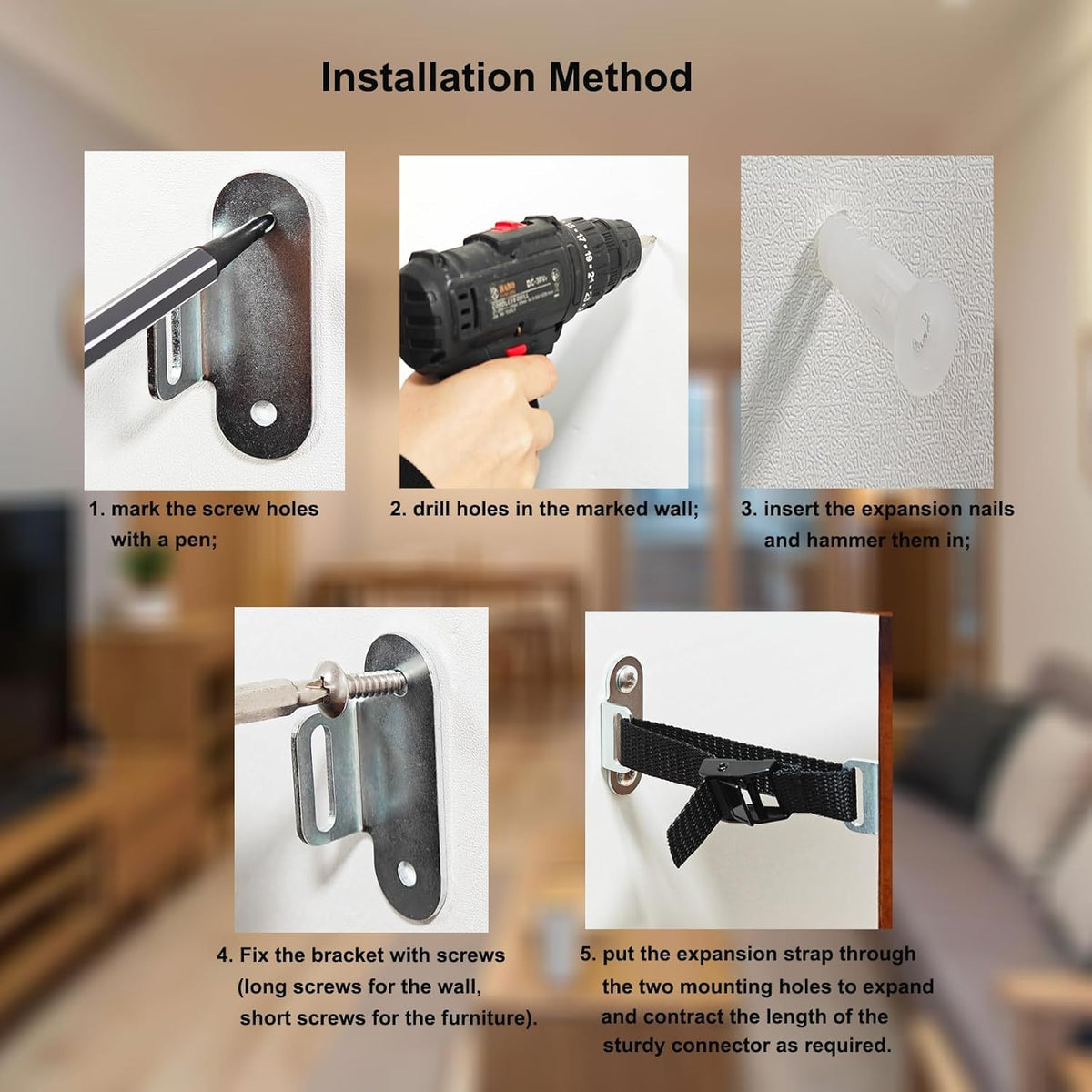 Furniture Anchors for Baby Proofing(2 Sets),Anti Tip Furniture Anchors,Furniture Wall
