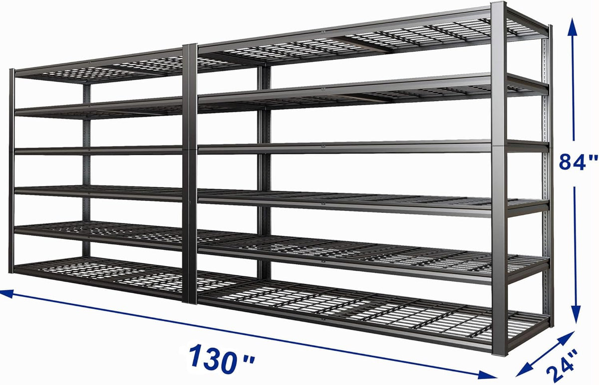 65" W Garage Shelving Heavy Duty, 6 Tier Garage Shelves, Adjustable Storage Shelving Unit