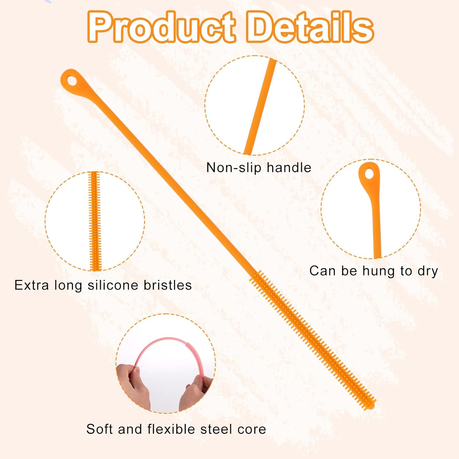 2pcs Silicone Straw Cleaner Brush, 9.44in Extra Long Reusable Straw Brush for Stanley, Metal, Glass