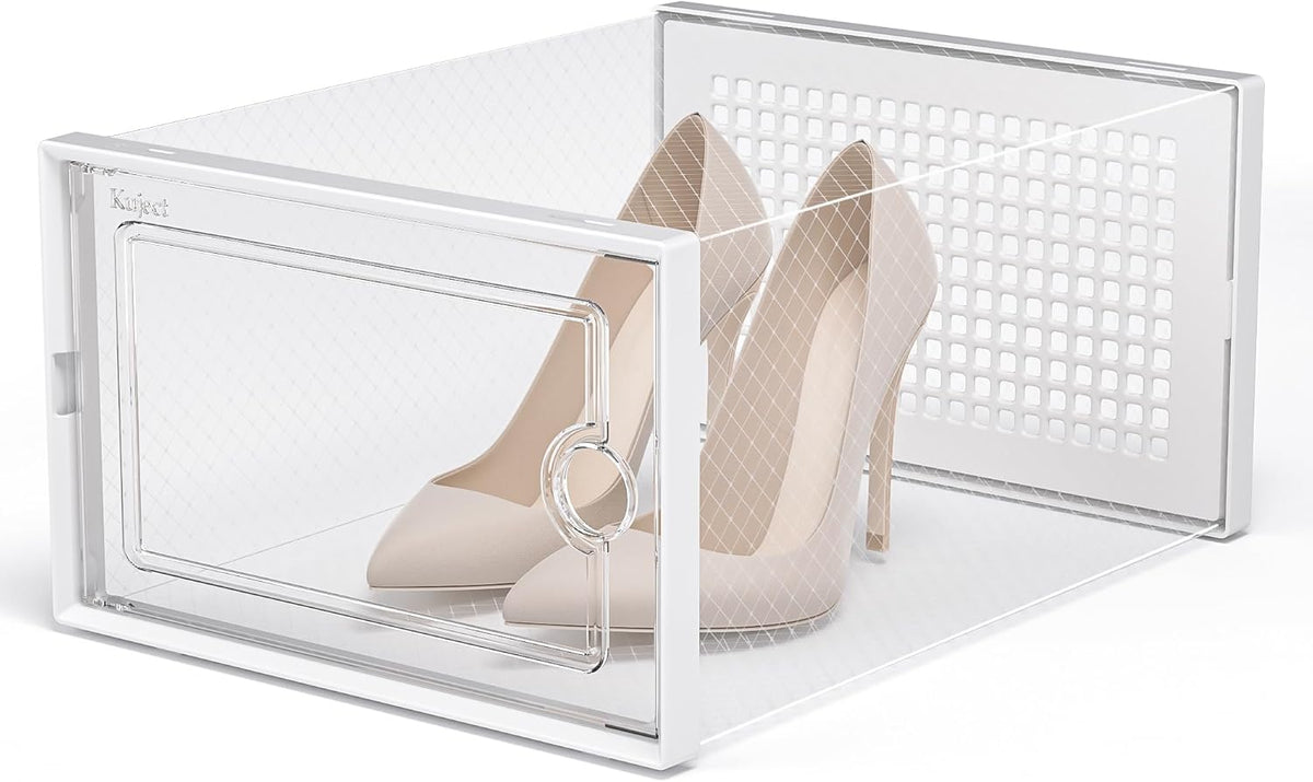 Kuject X-Large Shoe Storage Boxes Organizers Clear Plastic Stackable 12 Pack, Shoe Rack & Holder