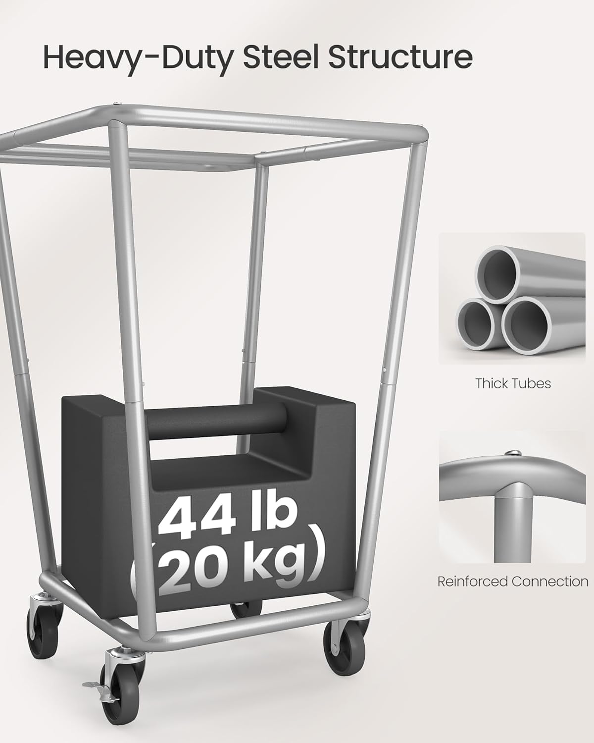 SONGMICS Laundry Basket with Wheels, 34.3 Gallons (130 L) Rolling Laundry Hamper with Removable