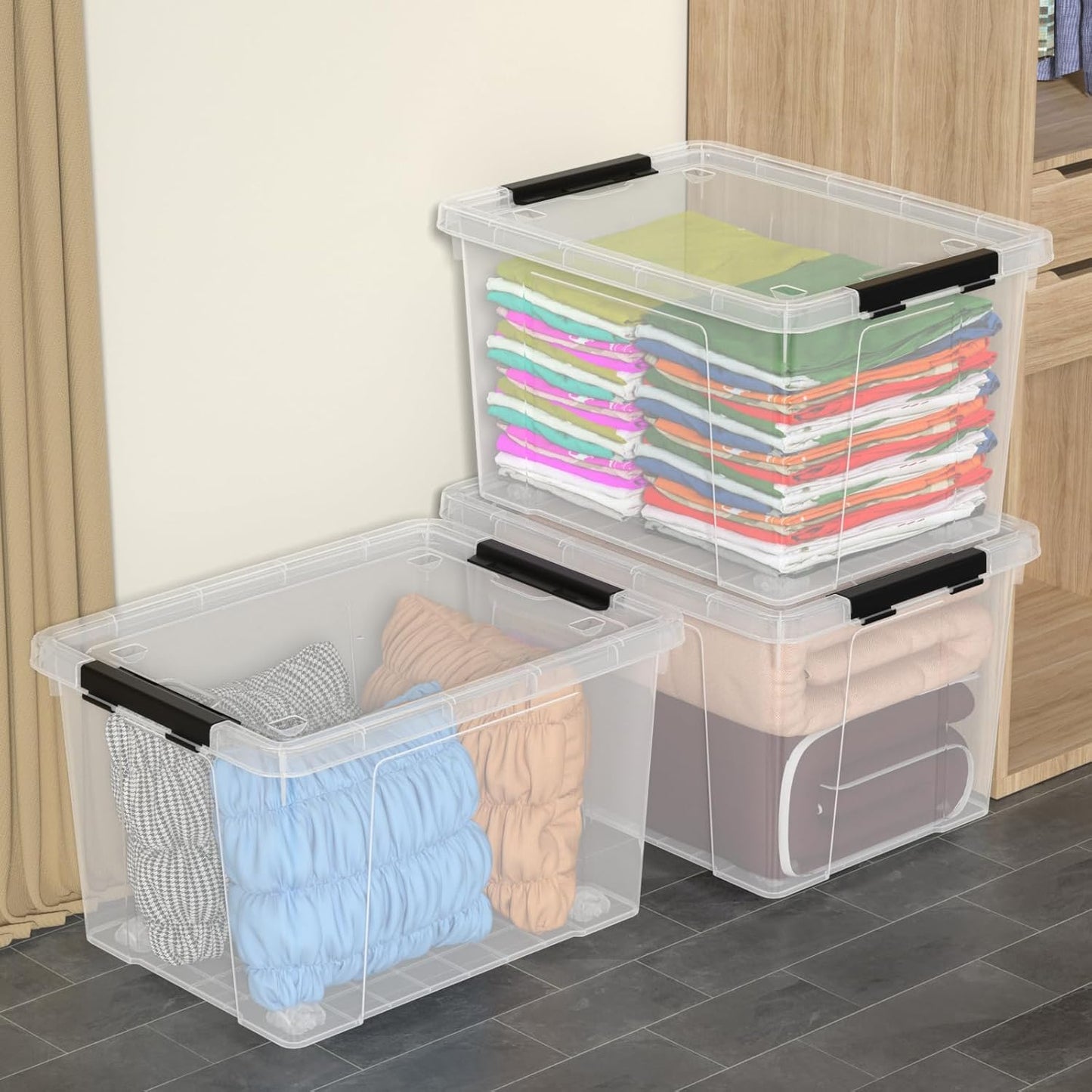 4 Pack Large Clear Plastic Storage Bins with Latching Lids, 50 Quart Plastic Storage Container with