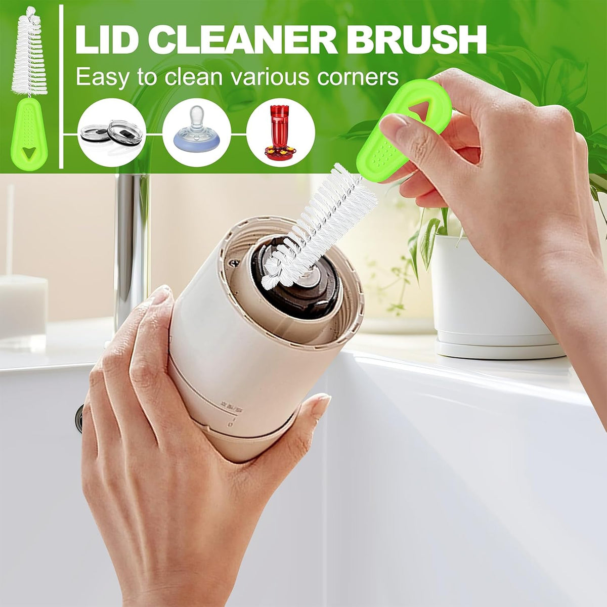 Bottle Brush Cleaner Set of 3, Long Handle Water Bottle & Straw Cleaner Brushes for Washing