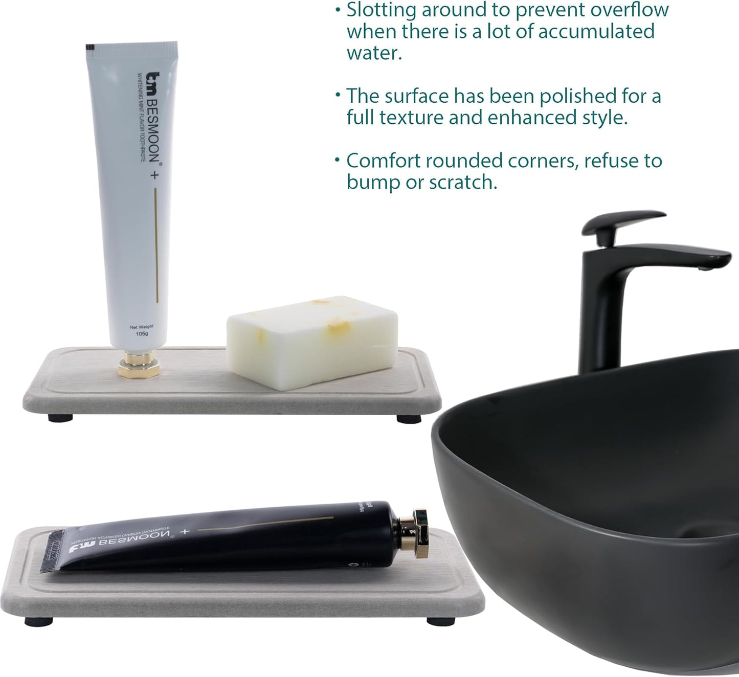 2 Pcs Water Absorbing Stone Trays, Kitchen/Bathroom Sink Soap Dish, Diatomite Tray Used for Hand