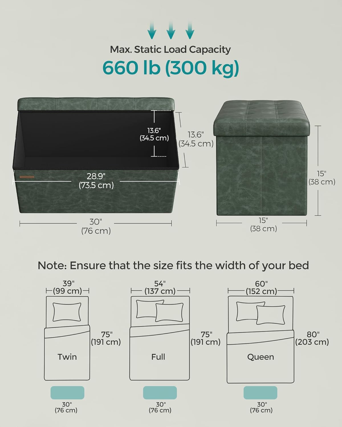 SONGMICS Mazie Collection - 30 Inches Folding Storage Ottoman Bench, Ottoman with Storage, Foot