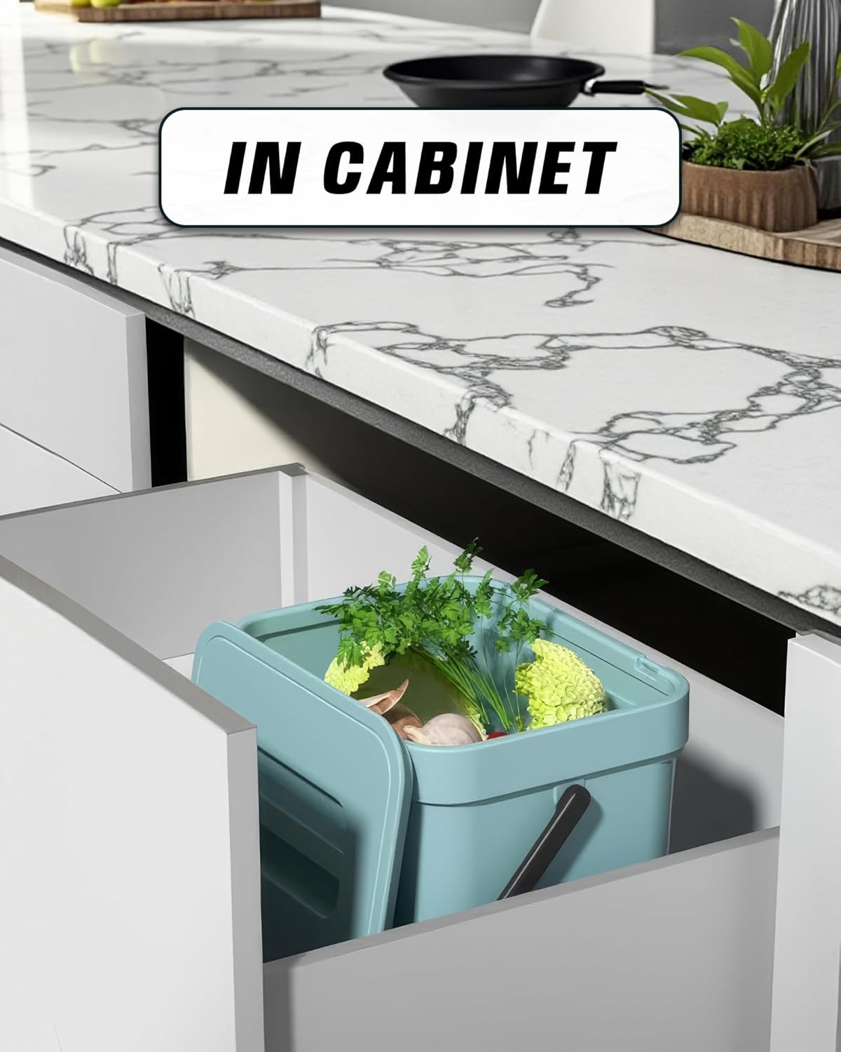 Kitchen Compost Bin - 1.8 Gallons Hanging Trash Can with Lid for Kitchen Cabinet Door, Under Sink