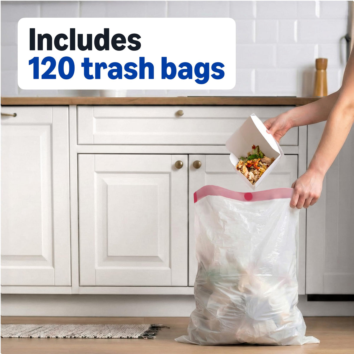 Amazon Basics Trash Bags, Tall Kitchen Drawstring, Unscented, 13 Gallon, 120 Count, Pack of 1